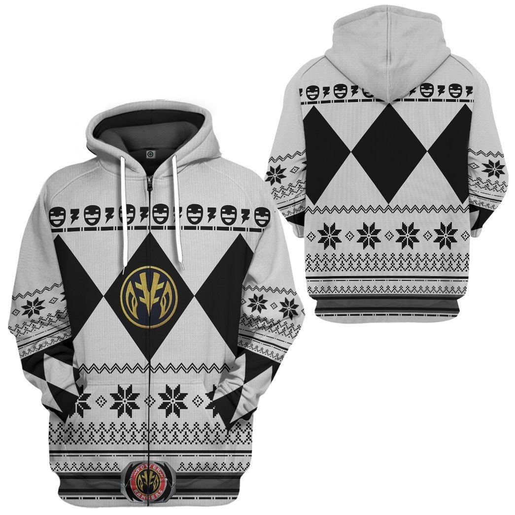 White MIGHTY MORPHIN Power Ranger Ugly Costume Hoodie Sweatshirt T-Shirt Sweatpants Tracksuit - Stormmerch Exclusive