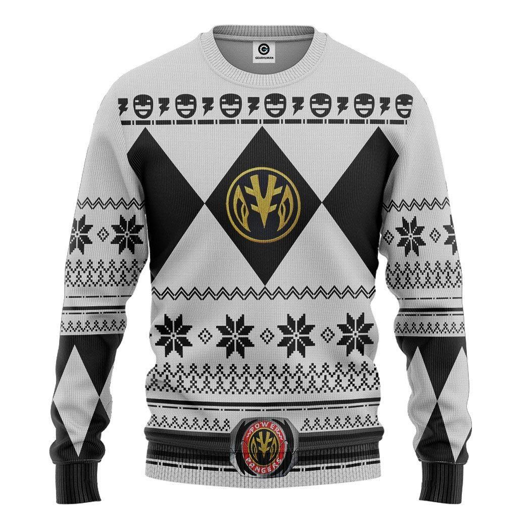 White MIGHTY MORPHIN Power Ranger Ugly Costume Hoodie Sweatshirt T-Shirt Sweatpants Tracksuit - Stormmerch Exclusive