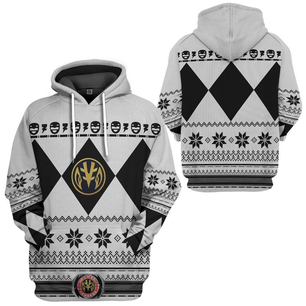 White MIGHTY MORPHIN Power Ranger Ugly Costume Hoodie Sweatshirt T-Shirt Sweatpants Tracksuit - Stormmerch Exclusive