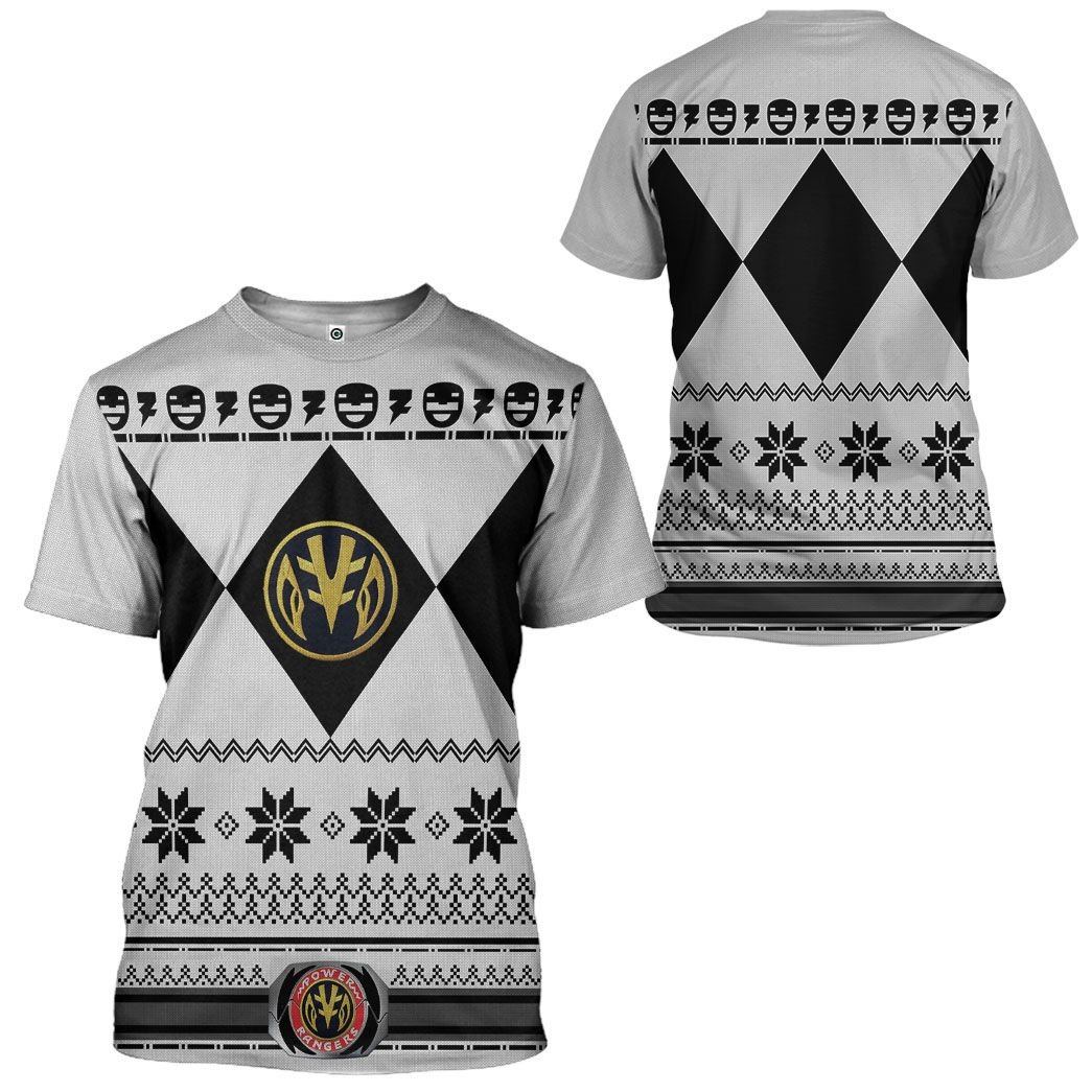 White MIGHTY MORPHIN Power Ranger Ugly Costume Hoodie Sweatshirt T-Shirt Sweatpants Tracksuit - Stormmerch Exclusive