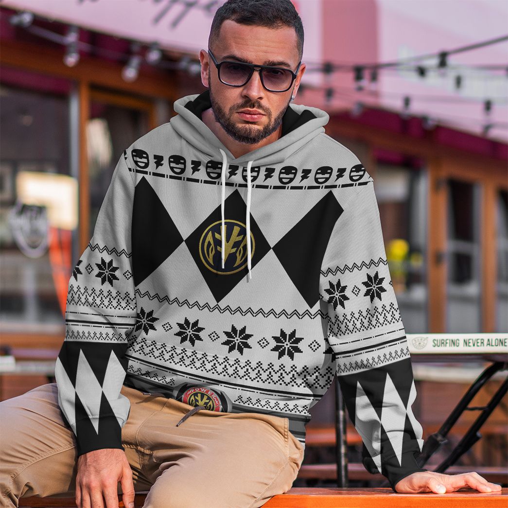 White MIGHTY MORPHIN Power Ranger Ugly Costume Hoodie Sweatshirt T-Shirt Sweatpants Tracksuit - Stormmerch Exclusive