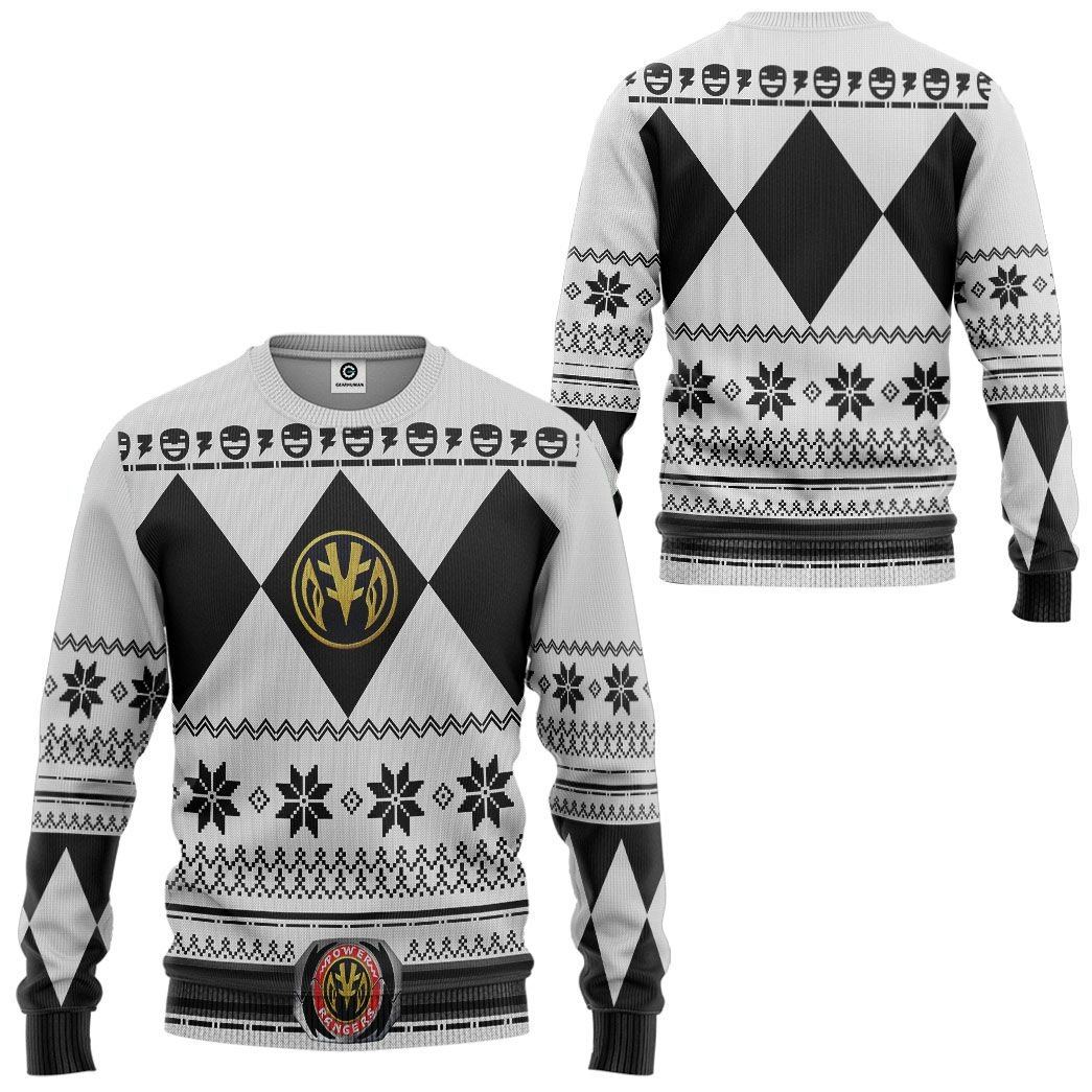 White MIGHTY MORPHIN Power Ranger Ugly Costume Hoodie Sweatshirt T-Shirt Sweatpants Tracksuit - Stormmerch Exclusive