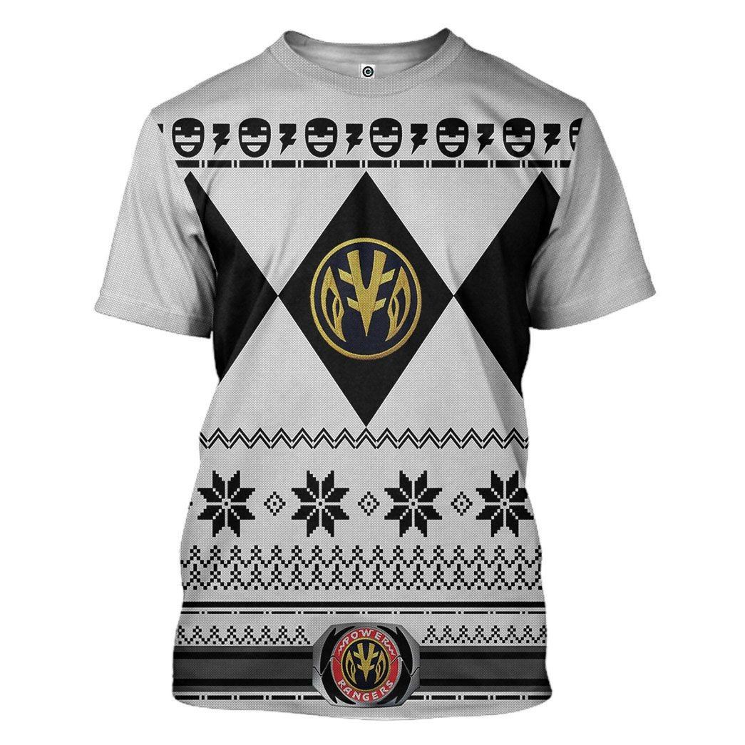 White MIGHTY MORPHIN Power Ranger Ugly Costume Hoodie Sweatshirt T-Shirt Sweatpants Tracksuit - Stormmerch Exclusive