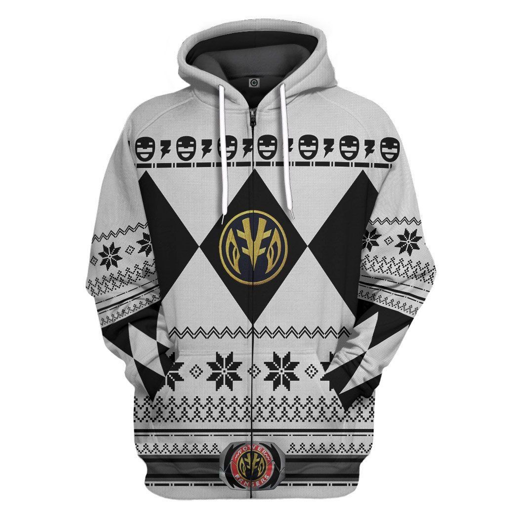 White MIGHTY MORPHIN Power Ranger Ugly Costume Hoodie Sweatshirt T-Shirt Sweatpants Tracksuit - Stormmerch Exclusive