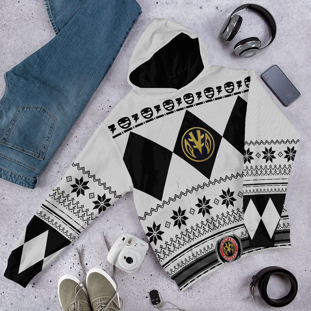 White MIGHTY MORPHIN Power Ranger Ugly Costume Hoodie Sweatshirt T-Shirt Sweatpants Tracksuit - Stormmerch Exclusive