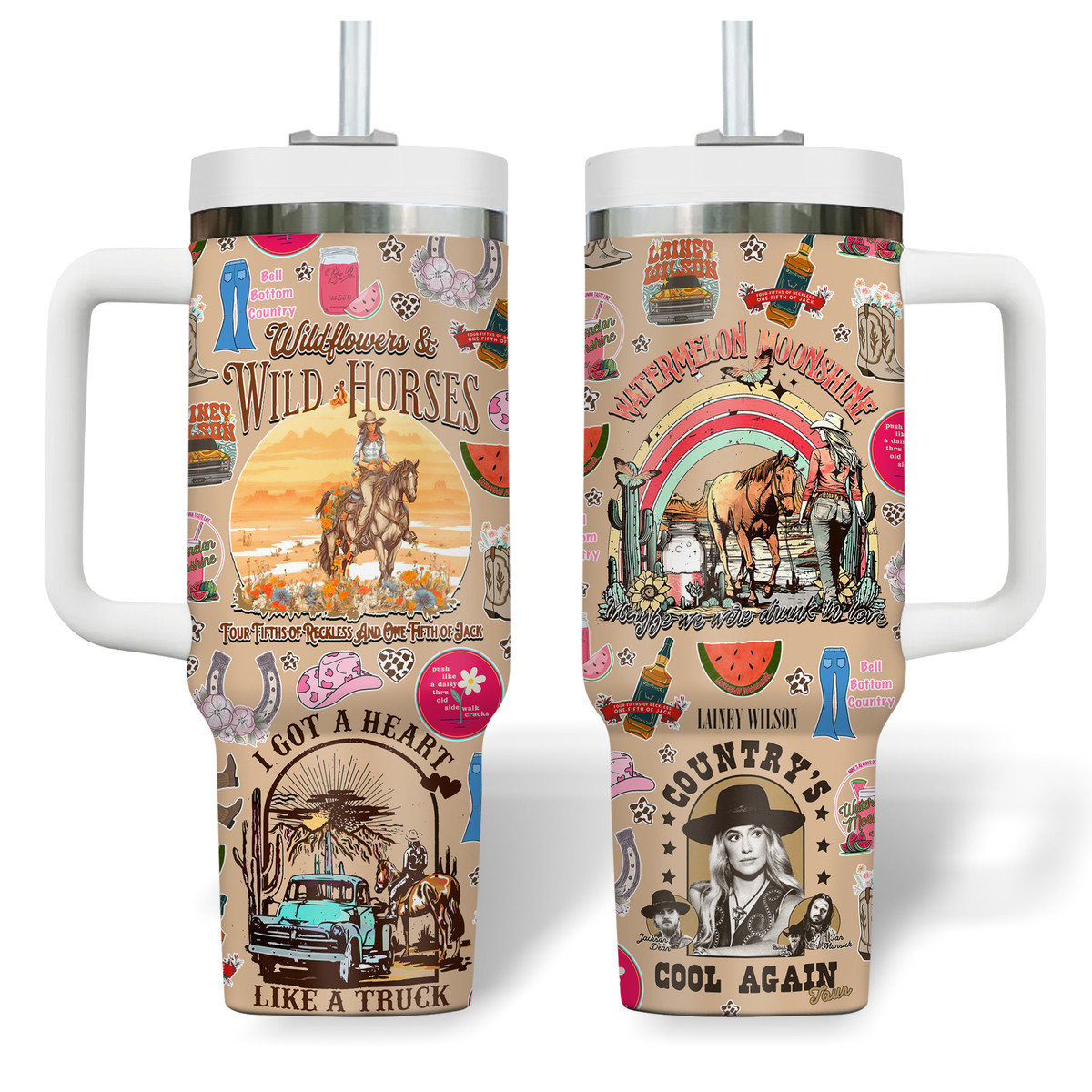 Wildflowers and Wild Horses by Lainey Wilson Music Custom Stanley Cup 40 oz 30 oz Tumbler With Handle