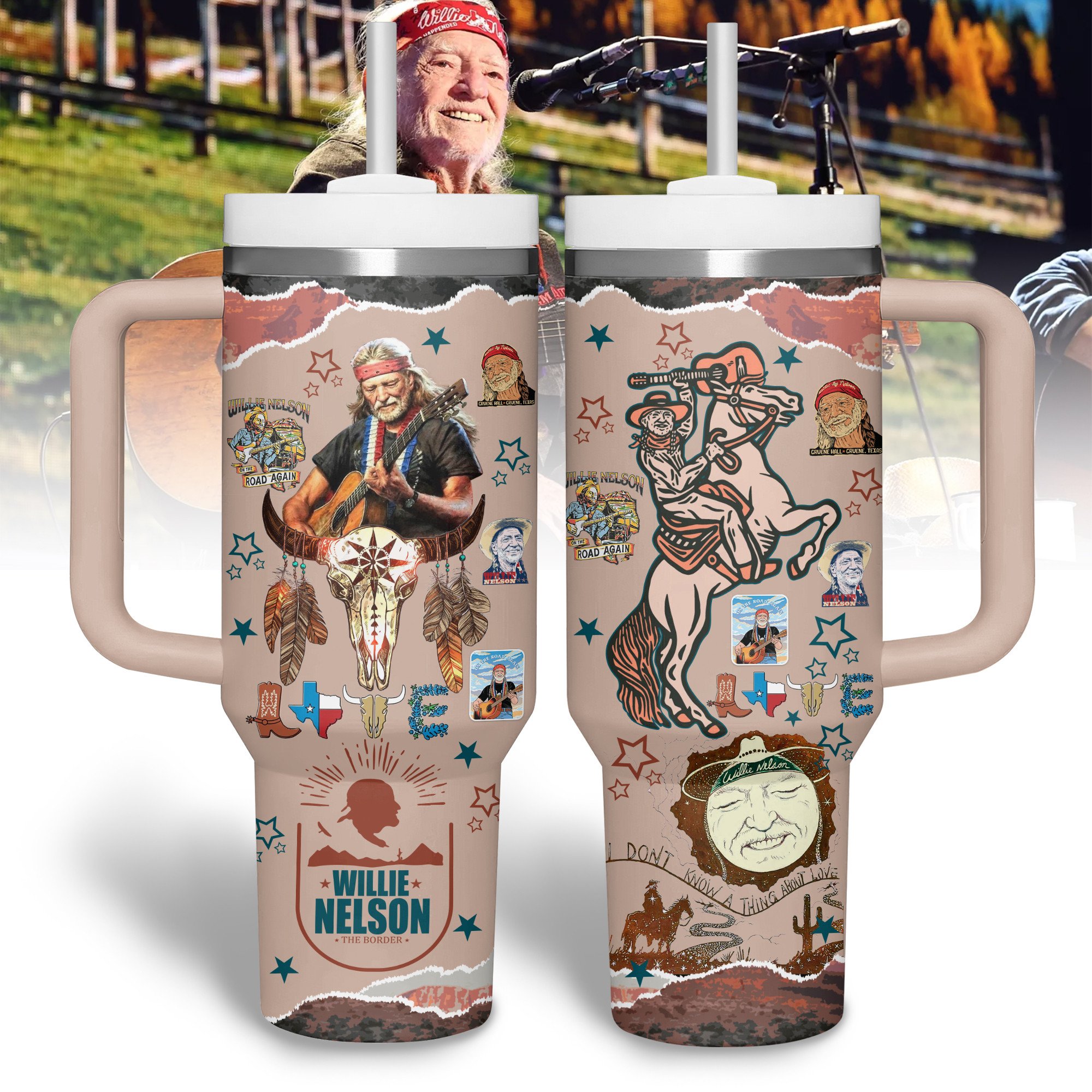 Willie Nelson Music Custom Stanley Cup 40 oz 30 oz Tumbler With Handle
