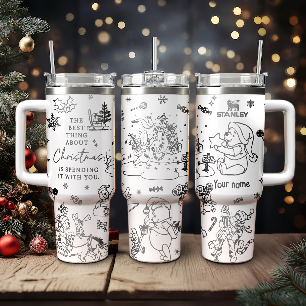 Winnie The Pooh Cartoon Christmas Custom Stanley Cup 40 oz 30 oz Tumbler With Handle