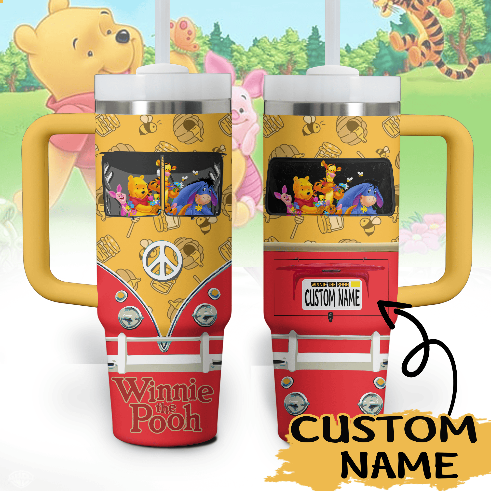 Winnie The Pooh Cartoon Custom Stanley Cup 40 oz 30 oz Tumbler With Handle