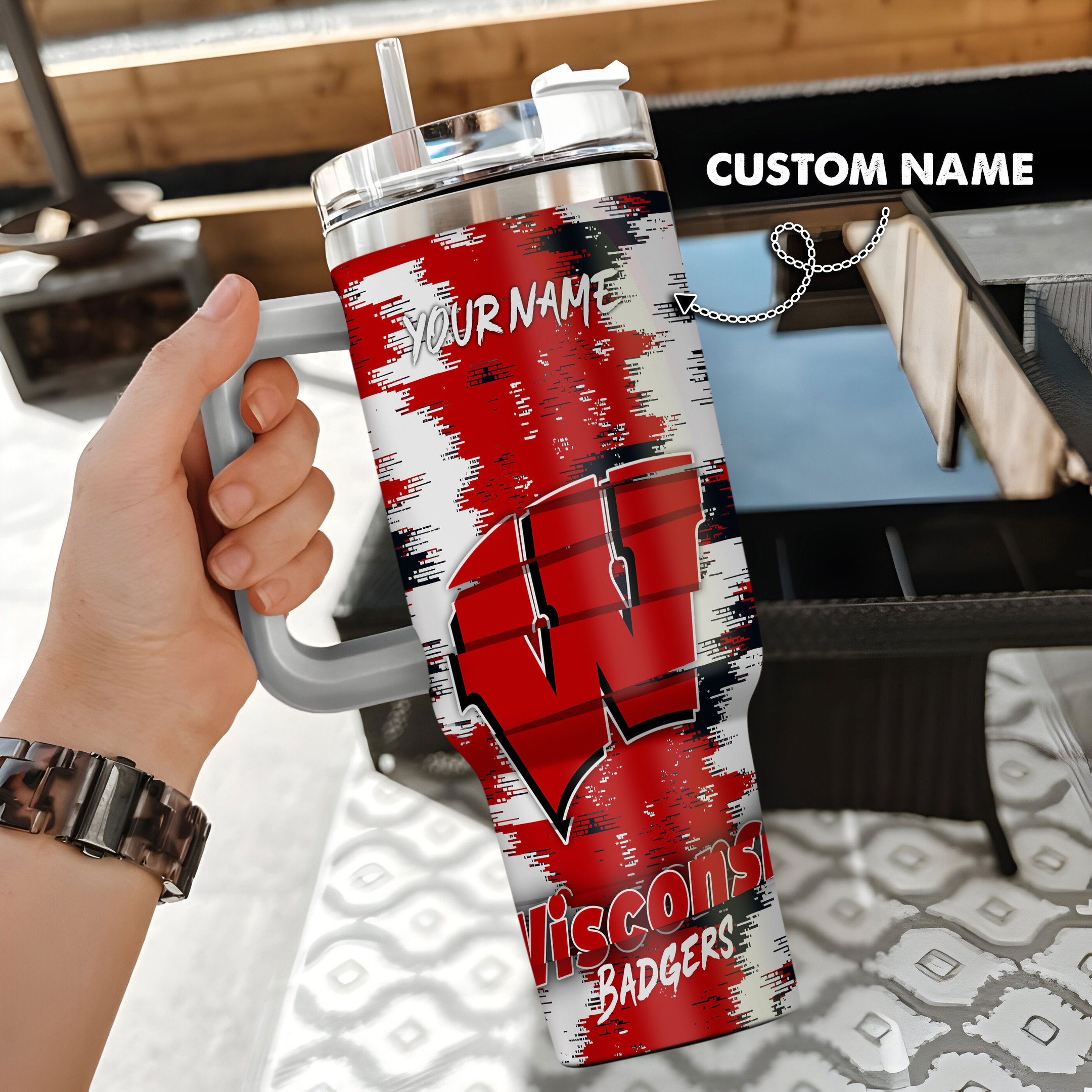 Wisconsin Badgers NCAA Custom Stanley Cup 40 oz 30 oz Tumbler With Handle