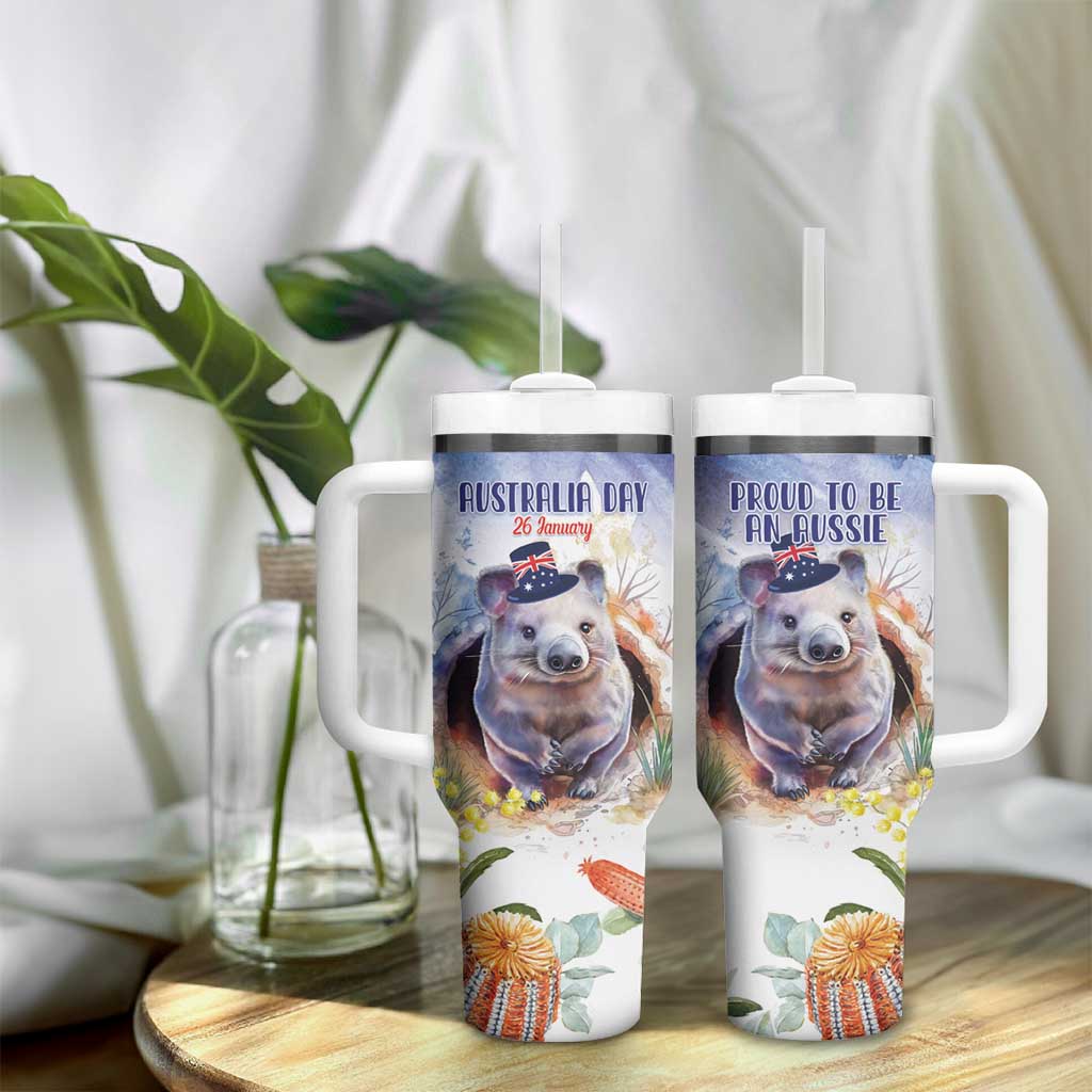Wombat Australia Day Happy 26 January - Banksia Watercolor Custom Stanley Cup 40 oz 30 oz Tumbler With Handle