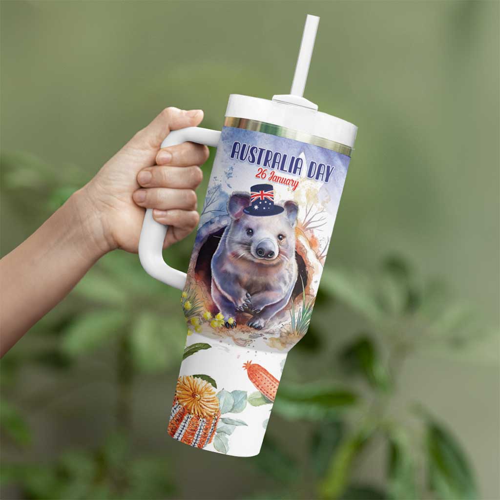 Wombat Australia Day Happy 26 January - Banksia Watercolor Custom Stanley Cup 40 oz 30 oz Tumbler With Handle