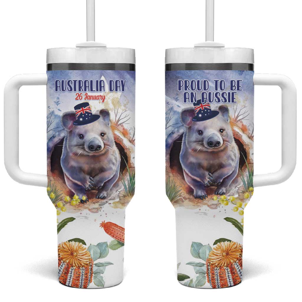 Wombat Australia Day Happy 26 January - Banksia Watercolor Custom Stanley Cup 40 oz 30 oz Tumbler With Handle