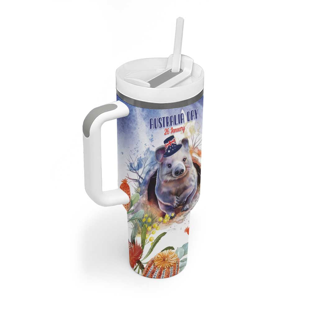 Wombat Australia Day Happy 26 January - Banksia Watercolor Custom Stanley Cup 40 oz 30 oz Tumbler With Handle